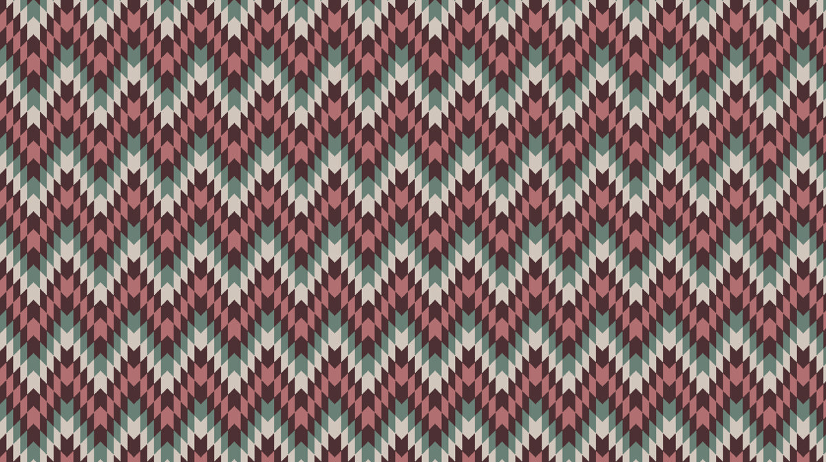 Geometric Chevron Knit Mural Wallpaper | Repeating Pattern, Teal and Maroon, Cozy Texture Motif