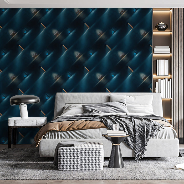 Abstract Blue Light Beam Repeat Mural Wallpaper | Symmetrical Pattern, Neon Glow, Futuristic Texture