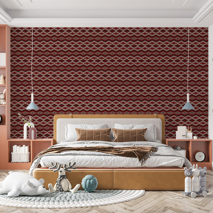 Festive Knit Border Pattern Mural Wallpaper | Repeating Print, Geometric Stars, Traditional Holiday Textile