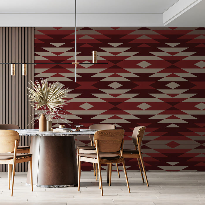 Southwest Geometric Pattern Mural Wallpaper | Repeating Print, Earthy Reds and Browns, Bold Diamond Motif