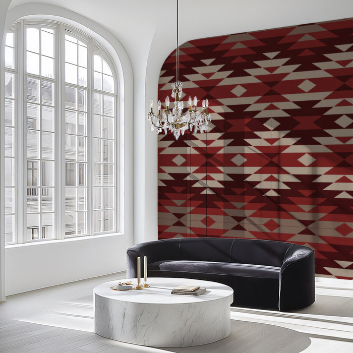 Southwest Geometric Pattern Mural Wallpaper | Repeating Print, Earthy Reds and Browns, Bold Diamond Motif