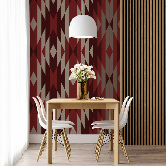 Southwest Geometric Repeat Mural Wallpaper | Earth Tones, Aztec Diamond Motif, Bold Chevron Pattern