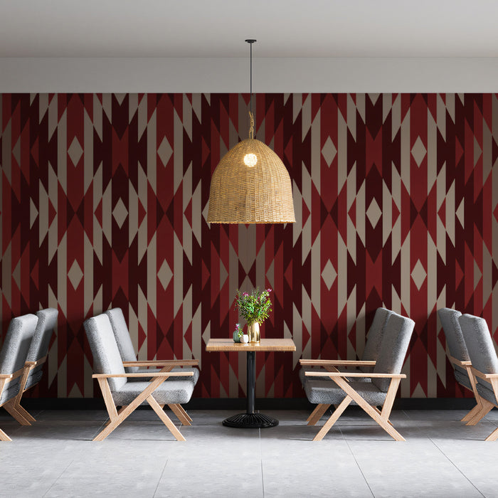 Southwest Geometric Repeat Mural Wallpaper | Earth Tones, Aztec Diamond Motif, Bold Chevron Pattern