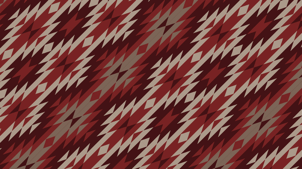Diagonal Geometric Ikat Mural Wallpaper | Repeating Print, Red and Maroon Zigzags, Dynamic Textile Texture
