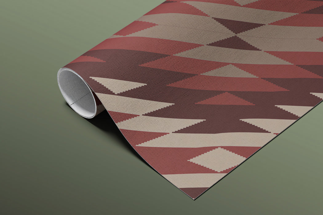 Diagonal Geometric Ikat Mural Wallpaper | Repeating Print, Red and Maroon Zigzags, Dynamic Textile Texture