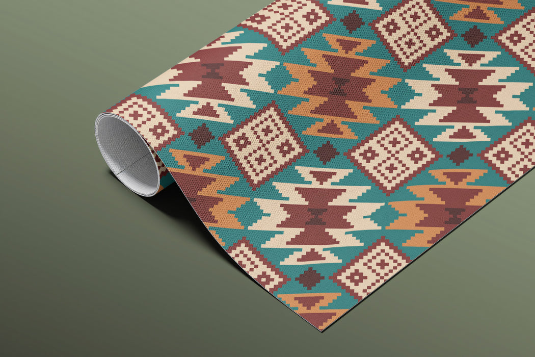 Abstract Houndstooth Tile Mural Wallpaper | Repeating Print, Teal, Orange, and Maroon, Complex Geometric