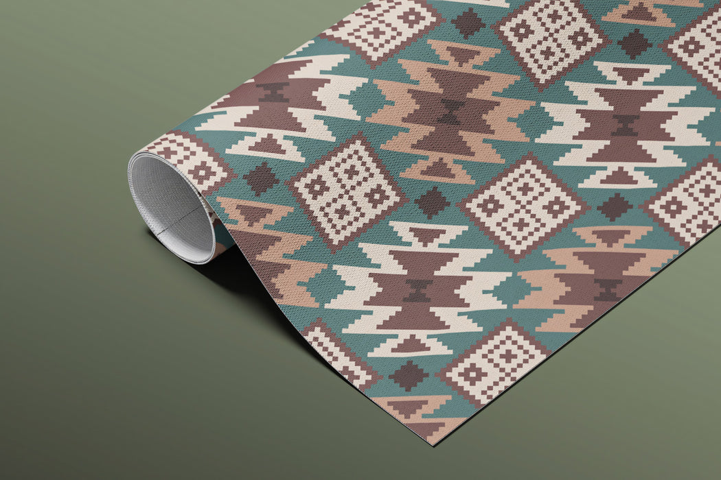 Geometric Houndstooth Repeat Mural Wallpaper | Repeating Print, Teal, Maroon, and Tan, Woven Texture Motif