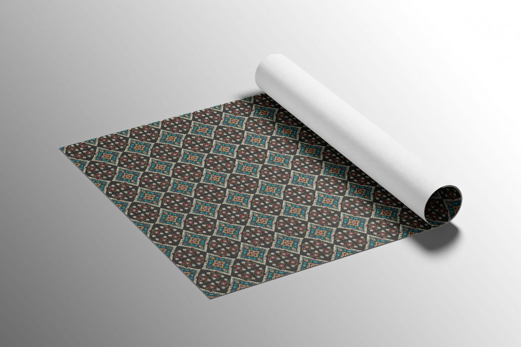 Dark Moroccan Tile Repeat Mural Wallpaper | Repeating Print, Black Background, Intricate Geometric Motif