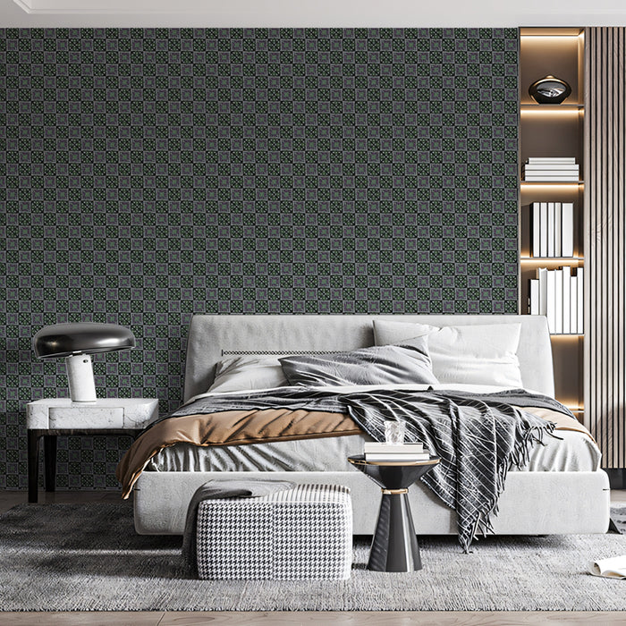Micro Checkered Abstract Repeat Mural Wallpaper | Repeating Print, Dark Monochrome, Subtle Geometric Texture