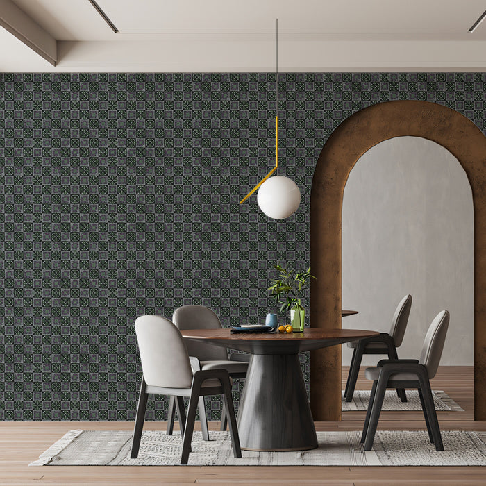 Micro Checkered Abstract Repeat Mural Wallpaper | Repeating Print, Dark Monochrome, Subtle Geometric Texture