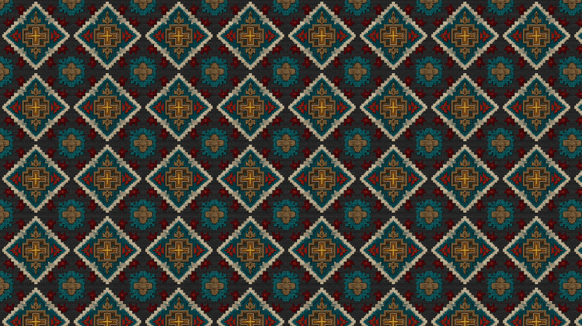 Geometric Diamond Brocade Mural Wallpaper | Repeating Print, Dark Jewel Tones, Traditional Textile Motif