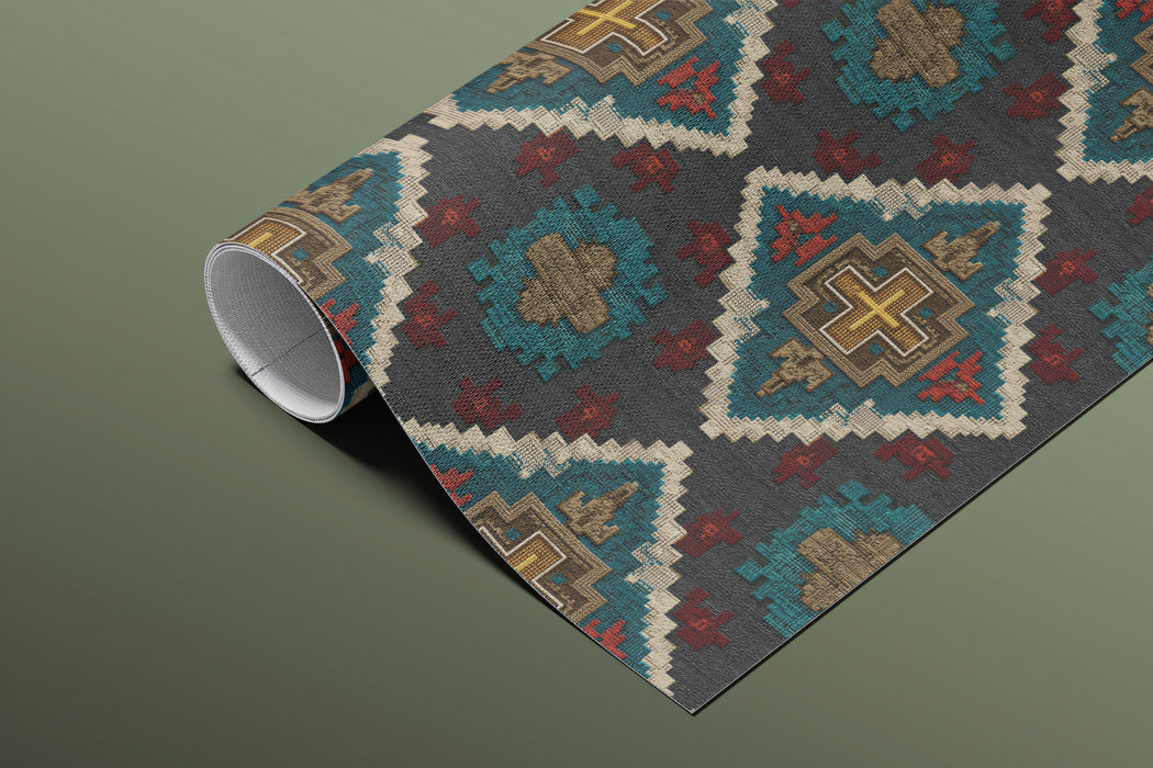 Geometric Diamond Brocade Mural Wallpaper | Repeating Print, Dark Jewel Tones, Traditional Textile Motif