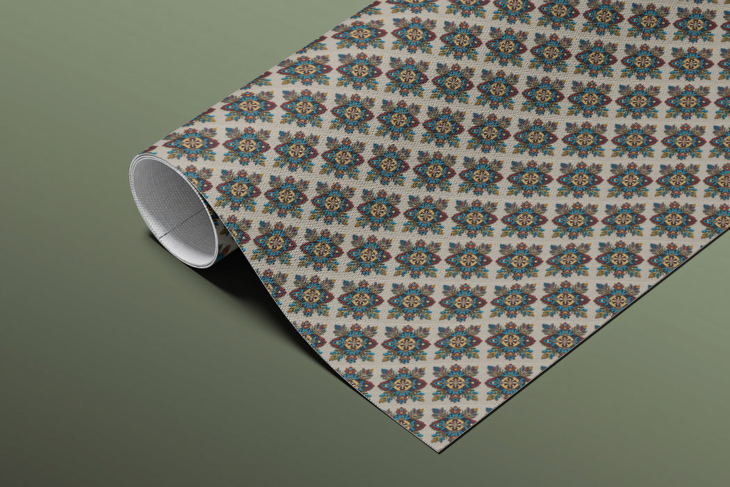 Micro Floral Geometric Lattice Mural Wallpaper | Repeating Print, Dark Monochrome, Dense Woven Texture