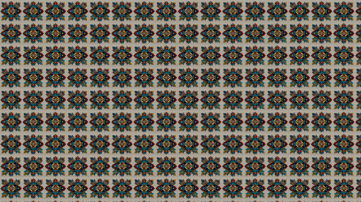 Traditional Floral Motif Border Mural Wallpaper | Repeating Print, Light Canvas Background, Textile Embroidery Look