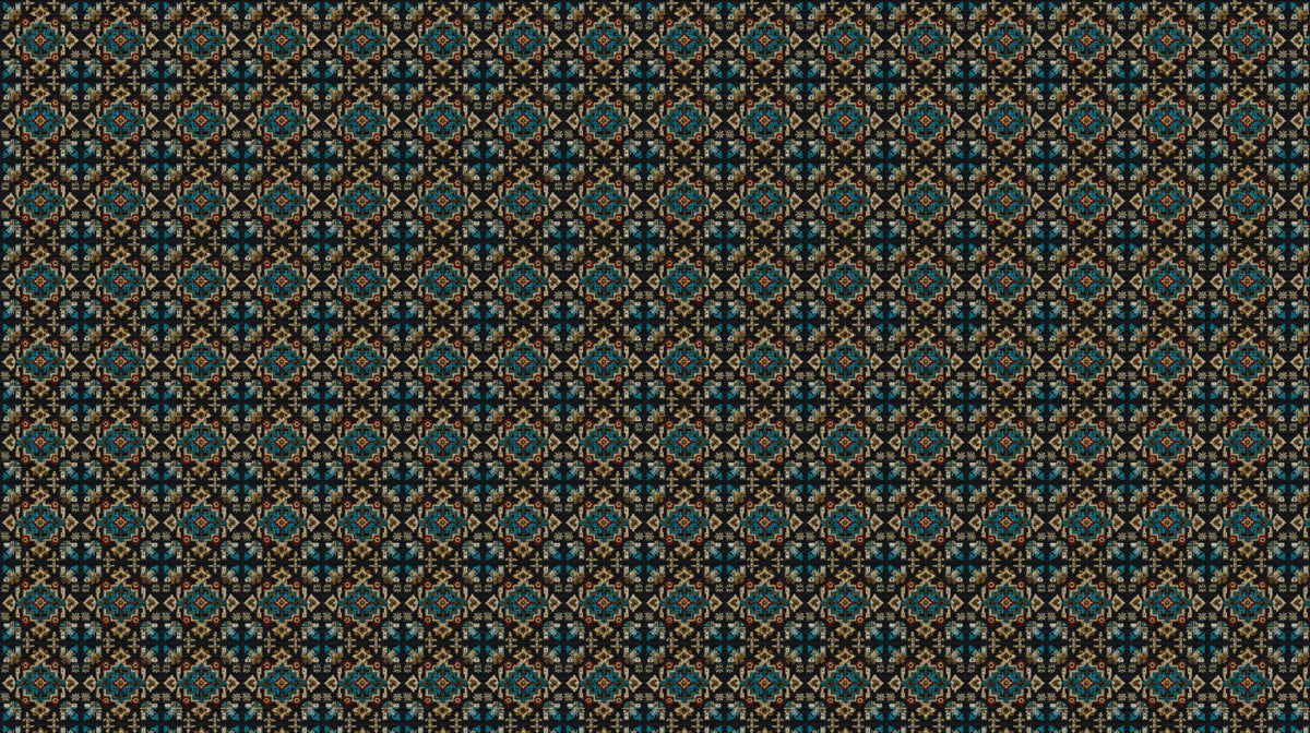 Intricate Diamond and Cross Repeat Mural Wallpaper | Repeating Print, Dark Jewel Tones, Traditional Tapestry Texture