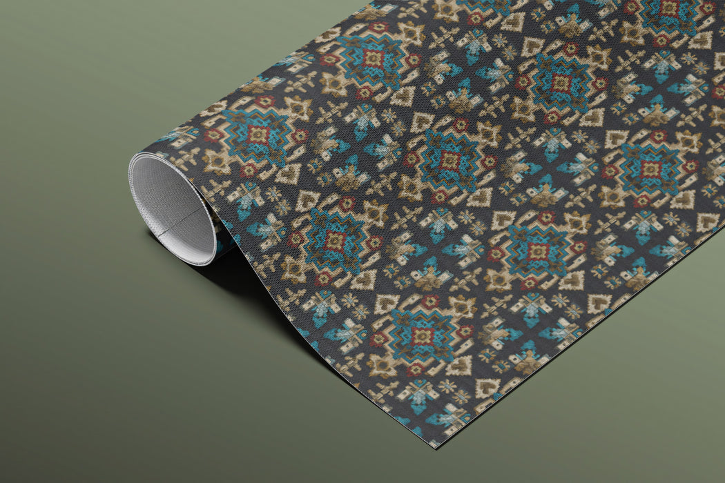 Intricate Diamond and Cross Repeat Mural Wallpaper | Repeating Print, Dark Jewel Tones, Traditional Tapestry Texture