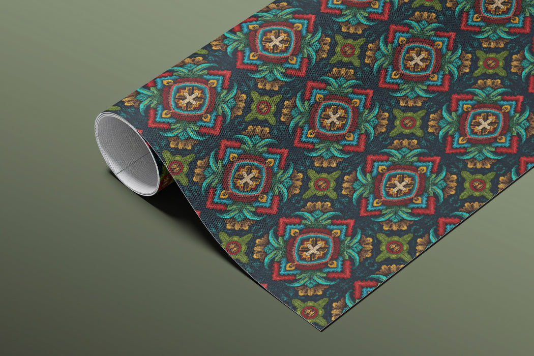 Micro Cross Floral Repeat Mural Wallpaper | Repeating Print, Dark Jewel Tones, Traditional Brocade Look