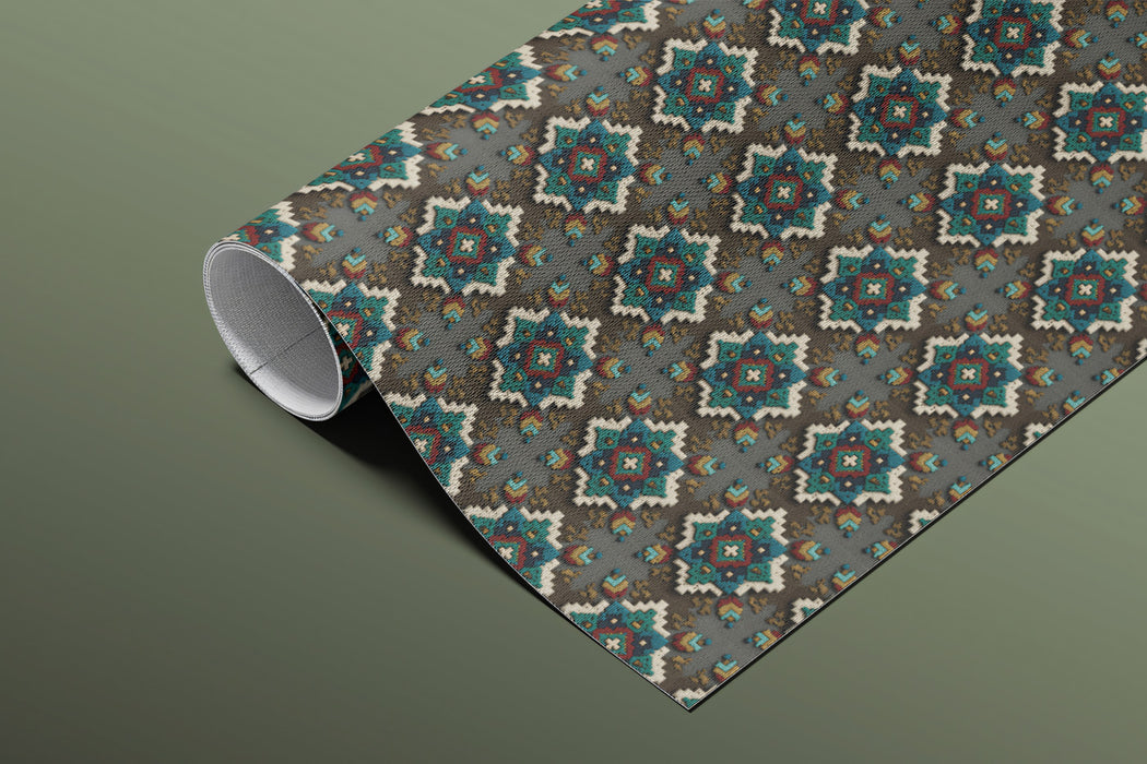 Micro Diamond Geometric Repeat Mural Wallpaper | Repeating Print, Dark Gray, Teal and Gold, Intricate Texture