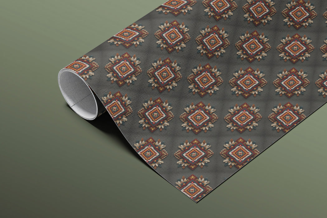 Micro Starburst Geometric Pattern Mural Wallpaper | Repeating Print, Dark Gray, Subtle Red and Gold Accents