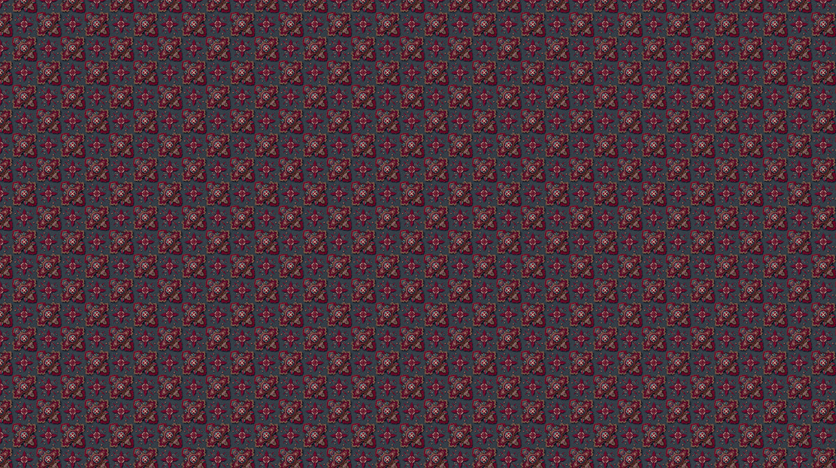 Dark Ruby Geometric Repeat Mural Wallpaper | Repeating Print, Small Scale Motif, Deep Red and Gray Tones