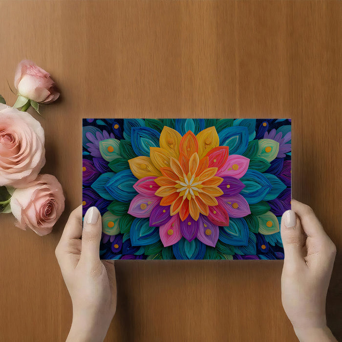 Colorful Abstract Mandala Mural Wallpaper | Layered Petals, Bright Multicolor, Textured Floral Art