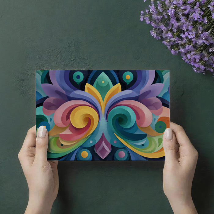 Symmetrical Abstract Floral Swirl Mural Wallpaper | Gradient Colors, Bold Pop Art, Fluid Curvilinear Design