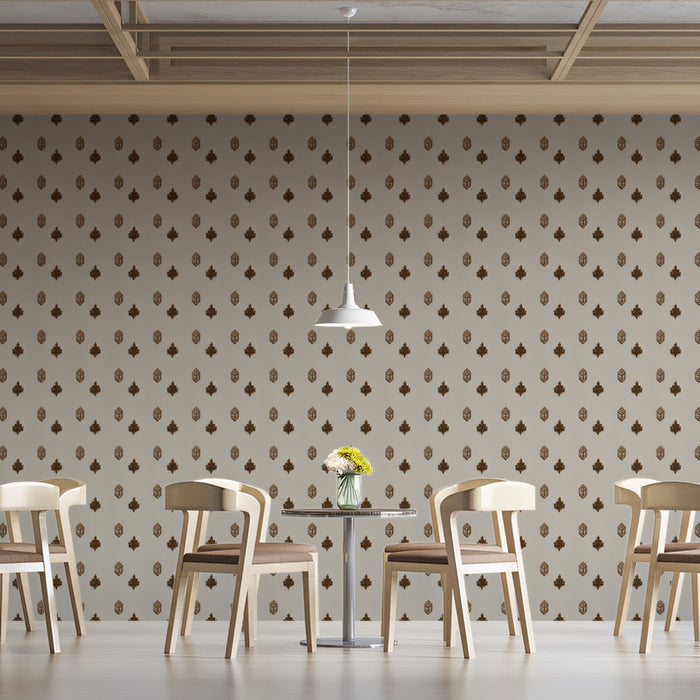 Micro Playing Card Motif Mural Wallpaper | Repeating Print, Spade and Club Icons, Minimalist Neutral Tones