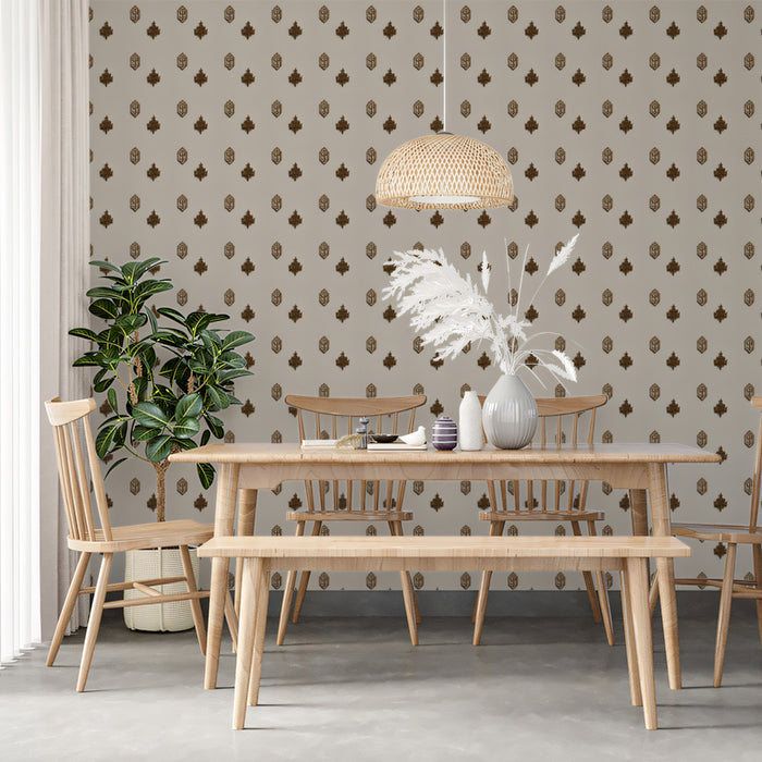 Micro Playing Card Motif Mural Wallpaper | Repeating Print, Spade and Club Icons, Minimalist Neutral Tones