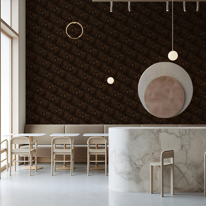Micro Letter Diagonal Repeat Mural Wallpaper | Repeating Print, Dark Brown Tones, Textured Literary Motif