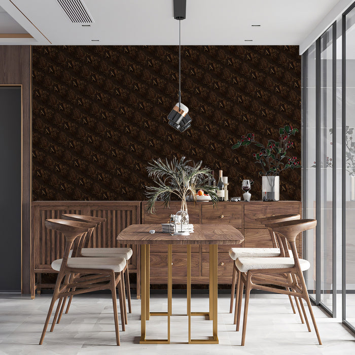 Micro Letter Diagonal Repeat Mural Wallpaper | Repeating Print, Dark Brown Tones, Textured Literary Motif