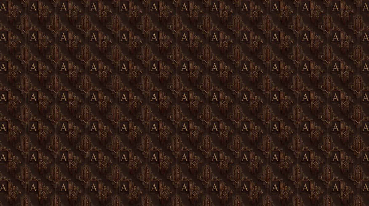 Micro Letter Gothic Repeat Mural Wallpaper | Repeating Print, Dark Brown, Ornate Medieval Motif