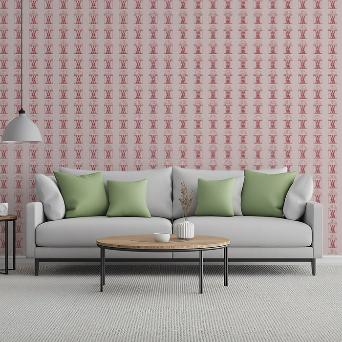 Minimalist Arch Repeat Mural Wallpaper | Repeating Print, Pale Pink Background, Elegant Architectural Motif