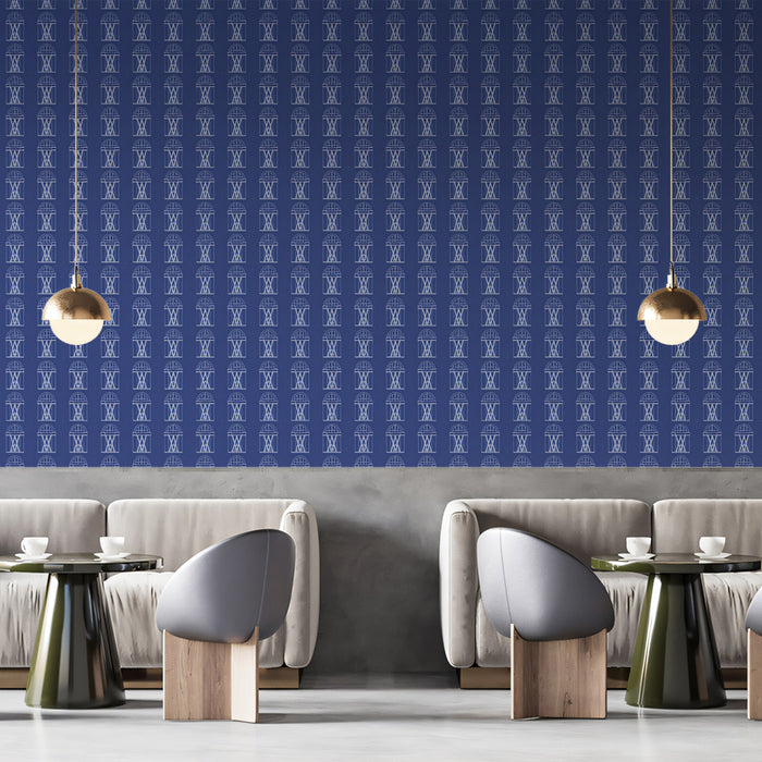 Minimalist Arch Repeat Navy Mural Wallpaper | Repeating Print, Deep Blue Backdrop, Crisp White Lines