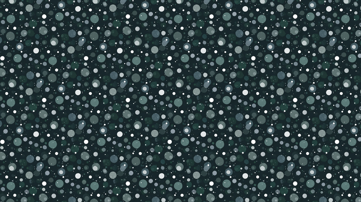 Random Dot Abstract Mural Wallpaper | Repeating Print, Dark Teal Background, Subtle Circles and Bokeh