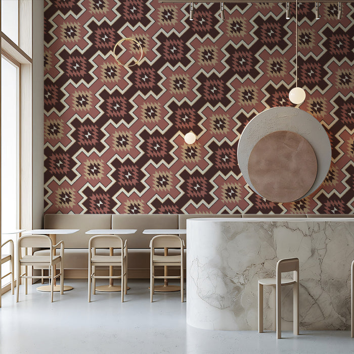 Geometric Southwest Woven Mural Wallpaper | Repeating Print, Earth Tones, Zigzag and Diamond Pattern