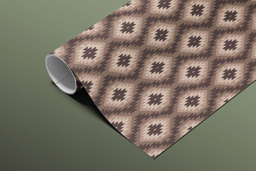 Micro Diamond Kilim Repeat Mural Wallpaper | Repeating Print, Brown and Beige, Traditional Woven Texture