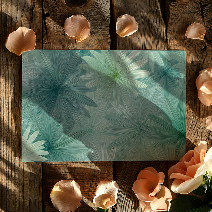 Linear Bloom Floral Cluster Mural Wallpaper | Repeating Print, Subtle Teal and Mint, Stylized Tropical Leaves