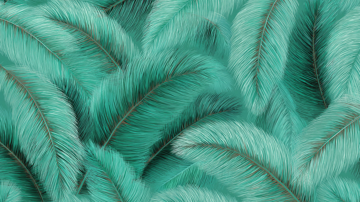 Textured Teal Palm Frond Mural Wallpaper | Repeating Print, Tropical Motif, Vibrant Aqua Greens, High Texture