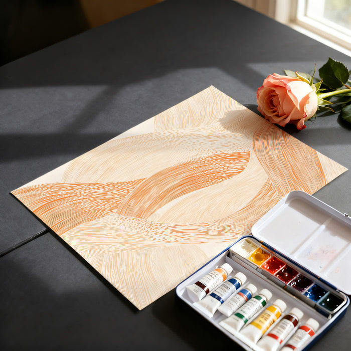 Abstract Rolling Hills Mural Wallpaper | Repeating Print, Orange and Cream, Fluid Line Art, Minimalist Landscape