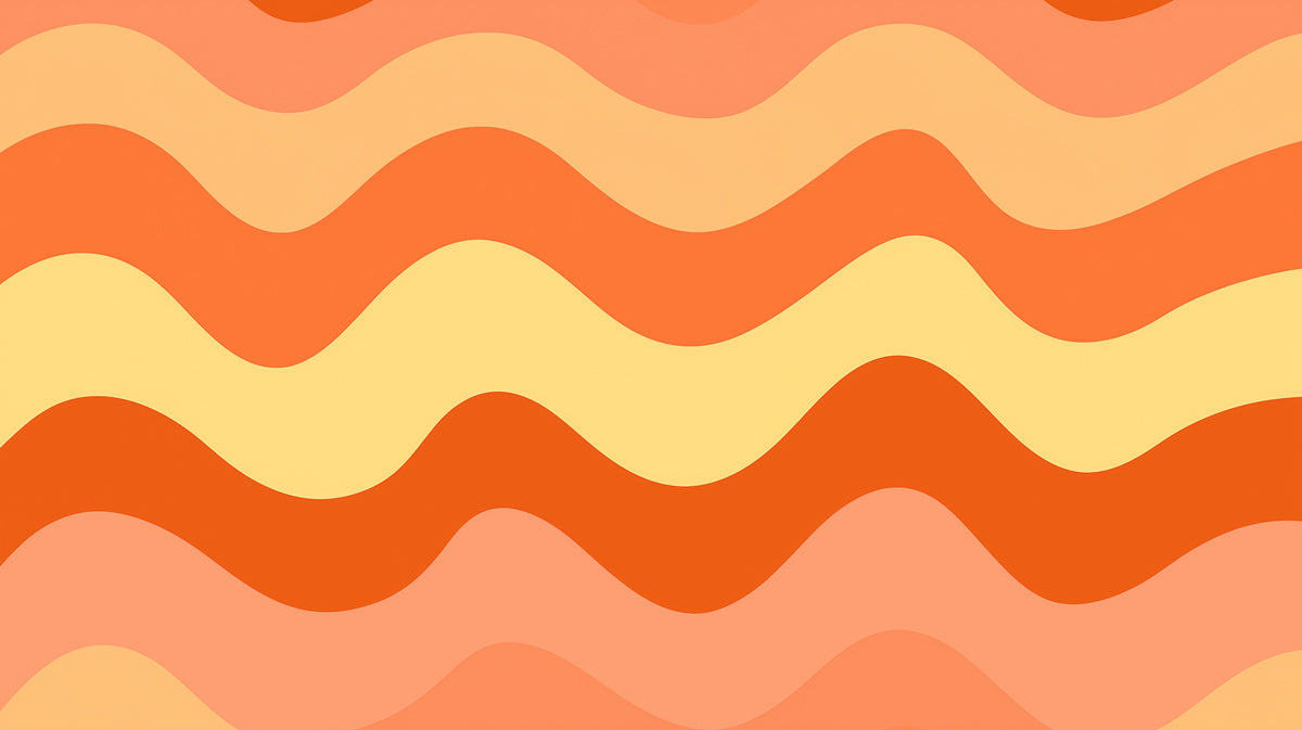 Retro Wavy Stripe Pattern Mural Wallpaper | Repeating Print, Orange and Yellow, High-Contrast Groovy Design