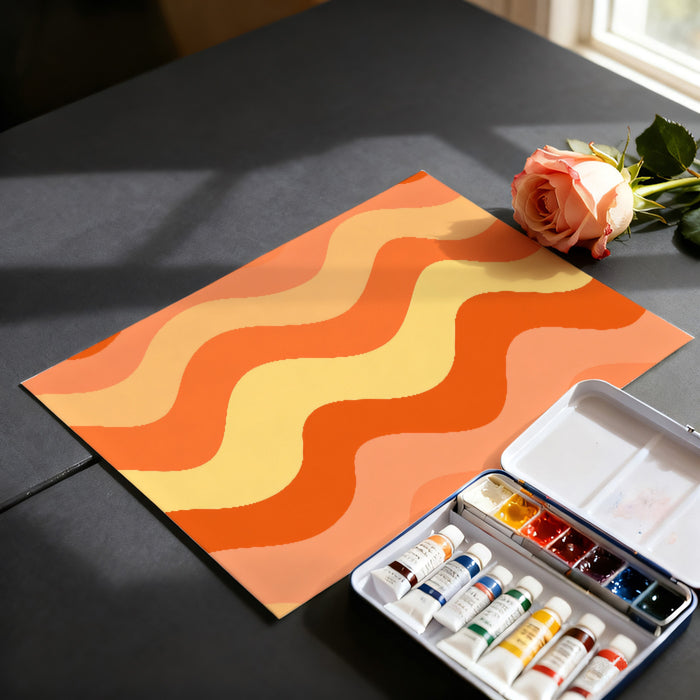 Retro Wavy Stripe Pattern Mural Wallpaper | Repeating Print, Orange and Yellow, High-Contrast Groovy Design