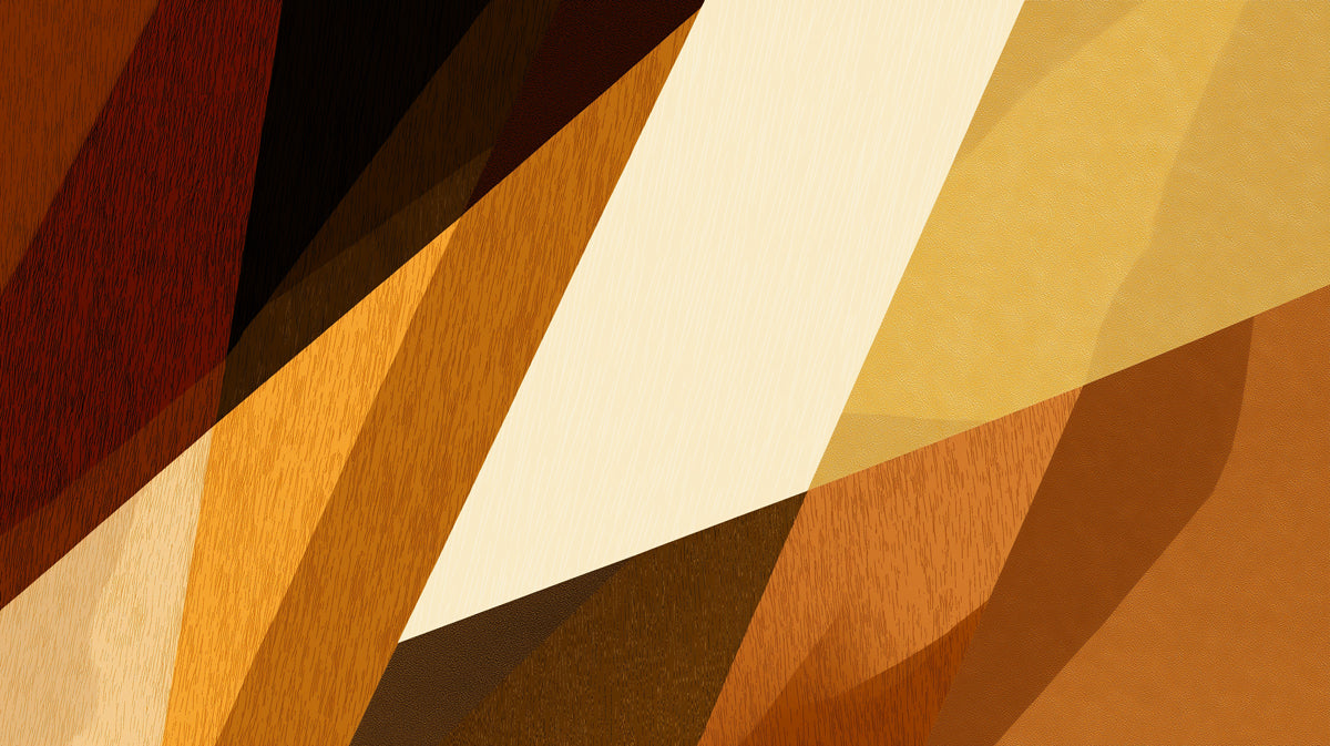 Abstract Woodgrain Geometric Mural Wallpaper | Repeating Print, Warm Brown Tones, Layered Diagonal Blocks