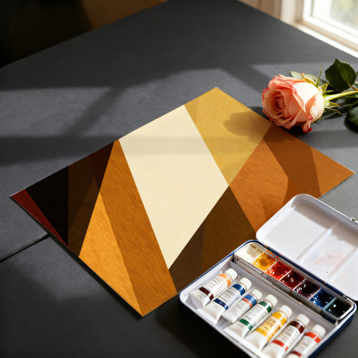 Abstract Woodgrain Geometric Mural Wallpaper | Repeating Print, Warm Brown Tones, Layered Diagonal Blocks