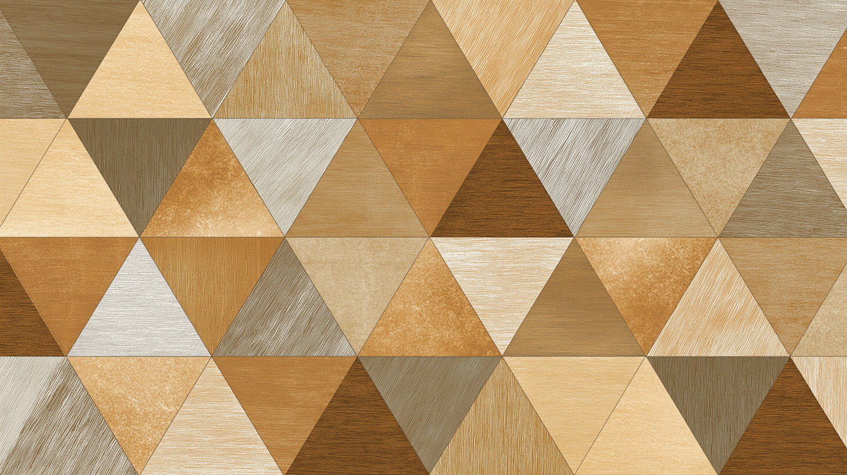 Geometric Triangle Wood Mosaic Mural Wallpaper | Repeating Print, Earth Tones, Abstract Patchwork Texture