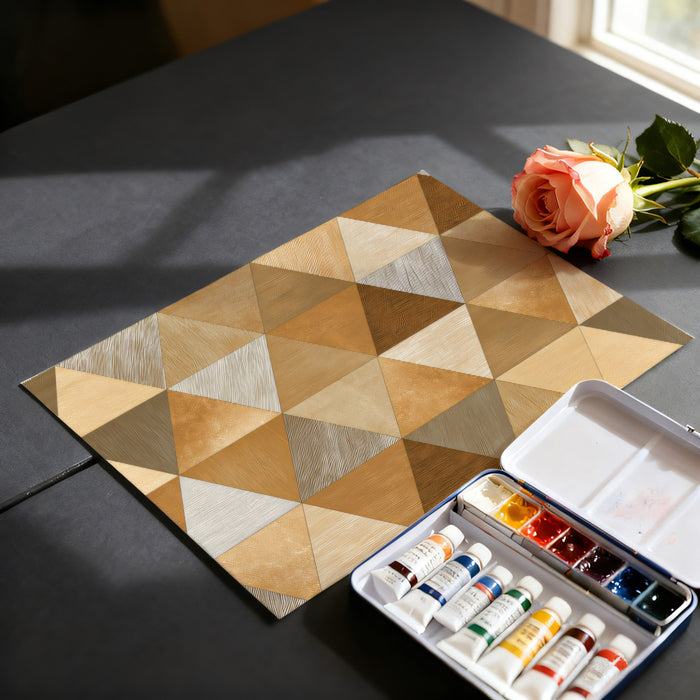 Geometric Triangle Wood Mosaic Mural Wallpaper | Repeating Print, Earth Tones, Abstract Patchwork Texture