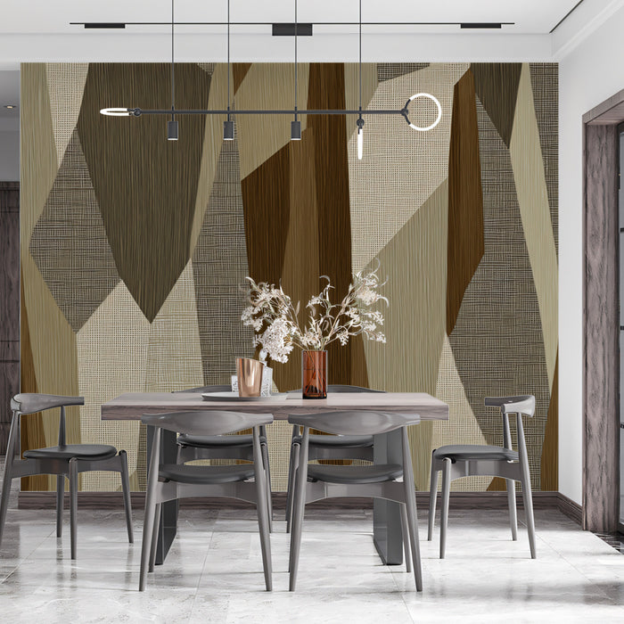 Abstract Geometric Fabric Patchwork Mural Wallpaper | Repeating Print, Earth Tones, Layered Textile Texture