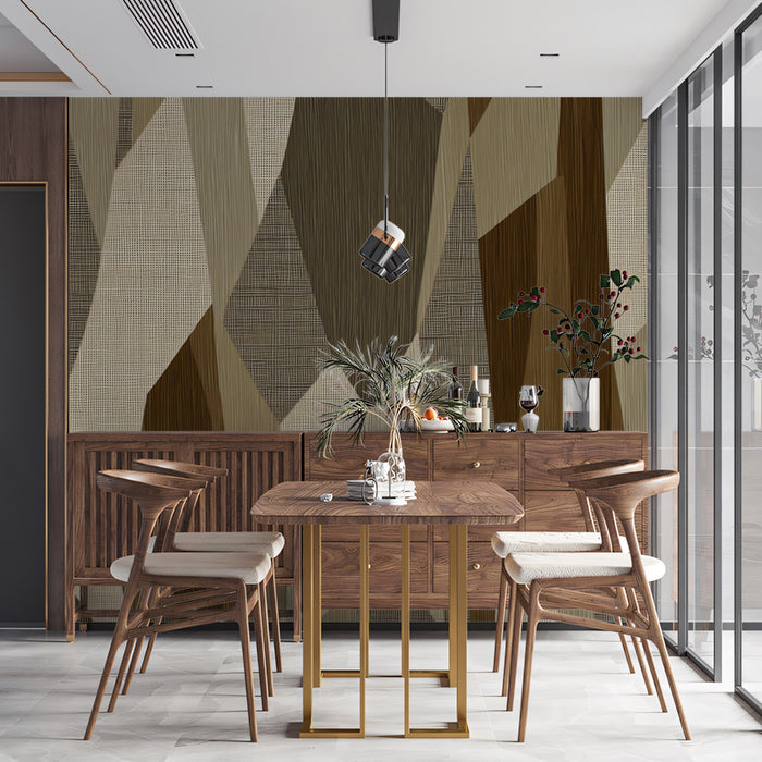 Abstract Geometric Fabric Patchwork Mural Wallpaper | Repeating Print, Earth Tones, Layered Textile Texture