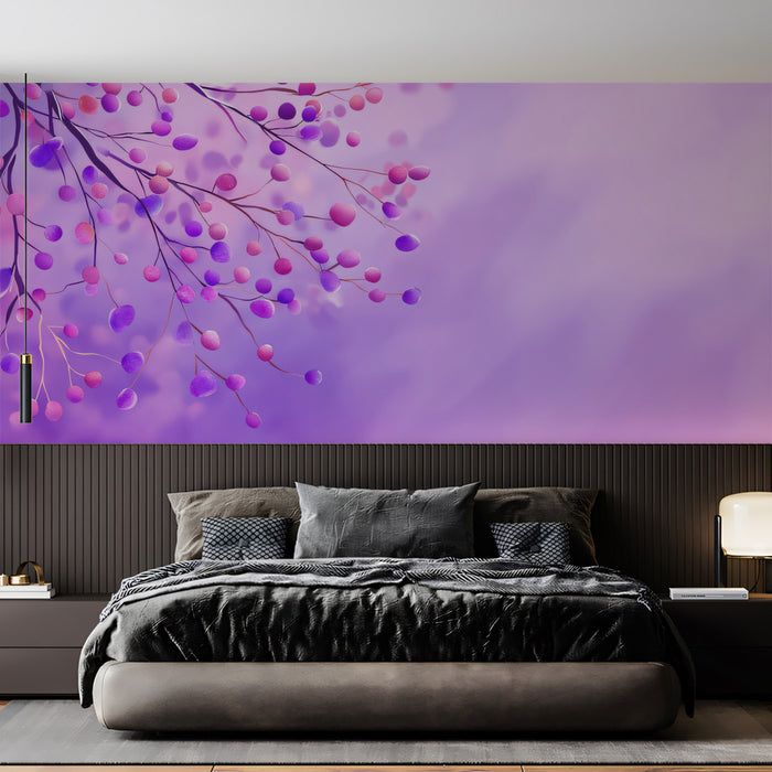 Soft Purple Floral Silhouette Watercolor Wash Mural Wallpaper | Violet Pink Minimalist Botanical