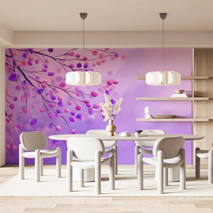 Soft Purple Floral Silhouette Watercolor Wash Mural Wallpaper | Violet Pink Minimalist Botanical