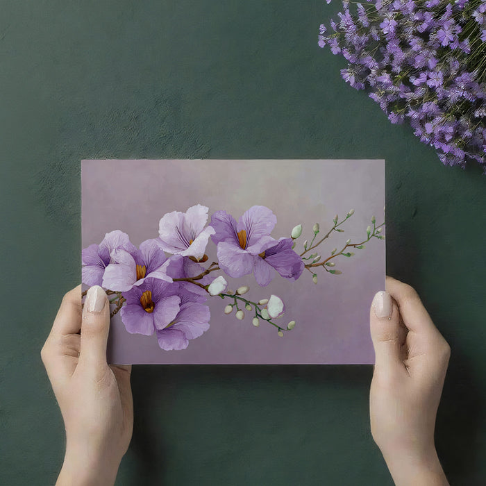 Purple Floral Branch Watercolor Botanical Still Life Mural Wallpaper | Soft Lavender Calming Texture